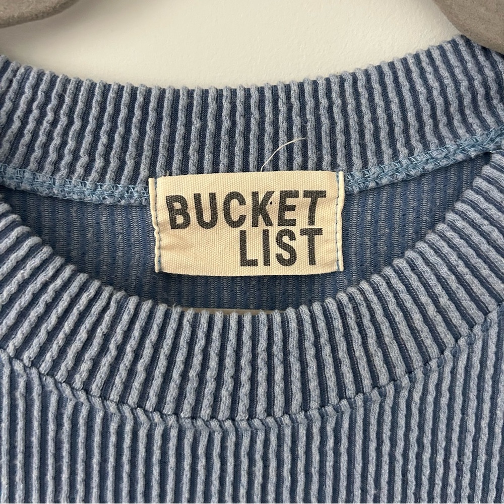 Bucket List Vintage Blue Wash Thermal Game Day Sparkle Football Pullover Sweater - Picture 3 of 9